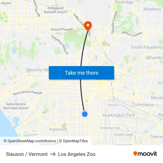 Slauson / Vermont to Los Angeles Zoo map