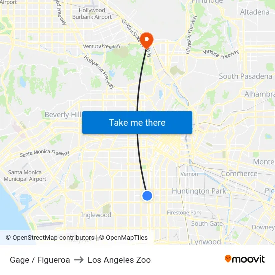 Gage / Figueroa to Los Angeles Zoo map