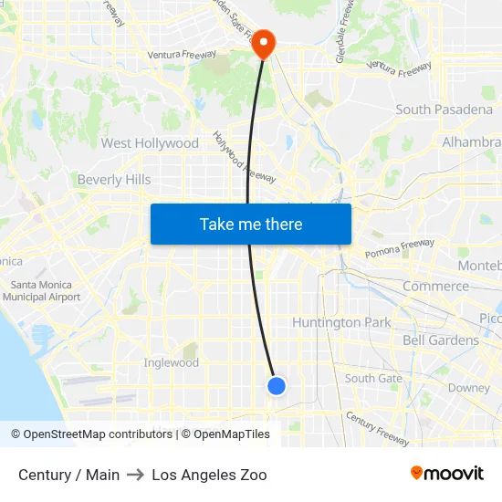 Century / Main to Los Angeles Zoo map
