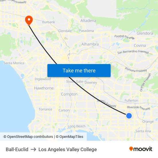 Ball-Euclid to Los Angeles Valley College map