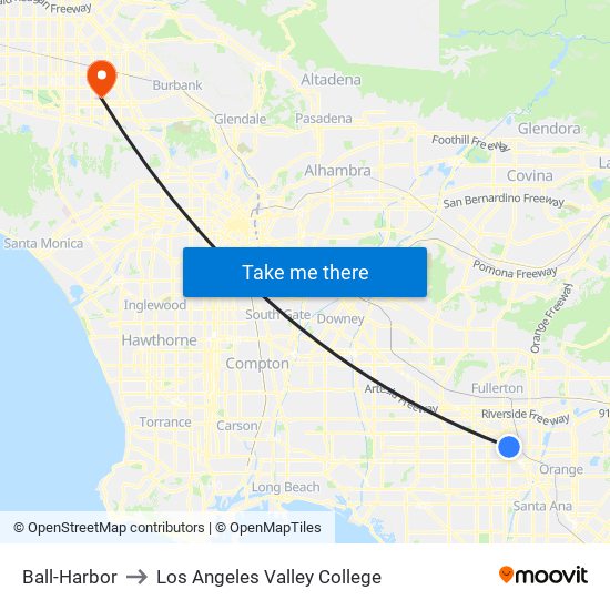 Ball-Harbor to Los Angeles Valley College map