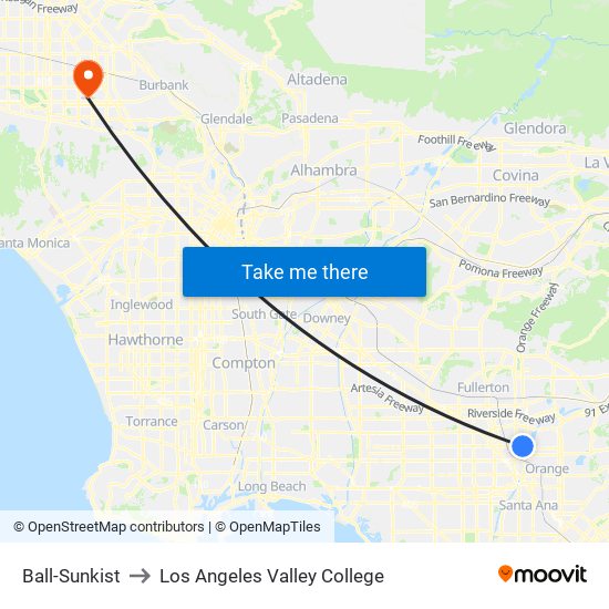 Ball-Sunkist to Los Angeles Valley College map