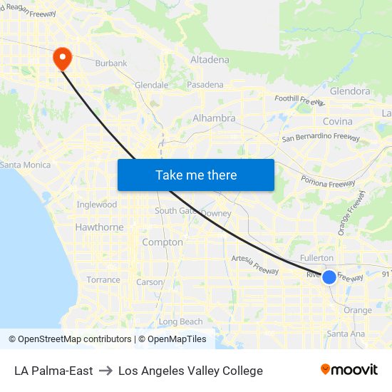 LA Palma-East to Los Angeles Valley College map