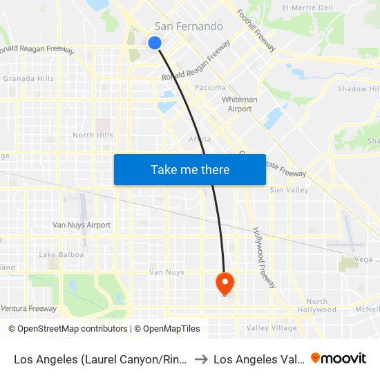 Los Angeles (Laurel Canyon/Rinaldi - San Fernando) to Los Angeles Valley College map