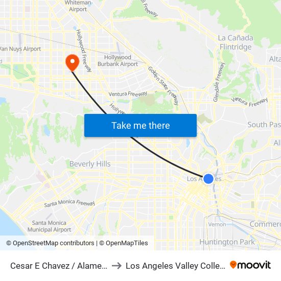 Cesar E Chavez / Alameda to Los Angeles Valley College map