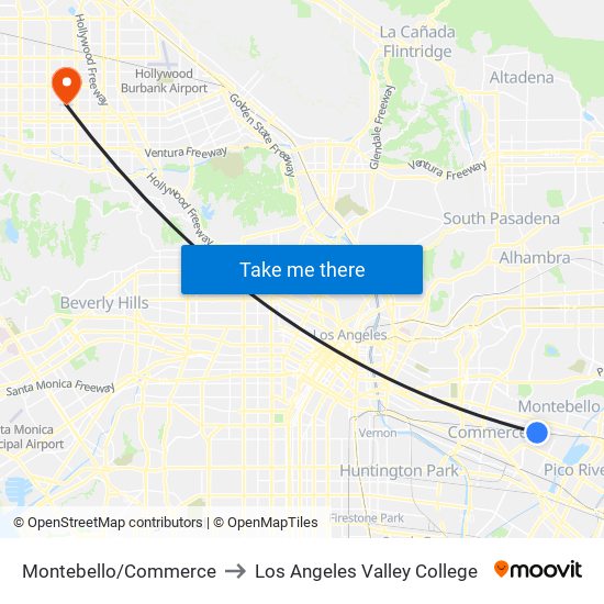 Montebello/Commerce to Los Angeles Valley College map