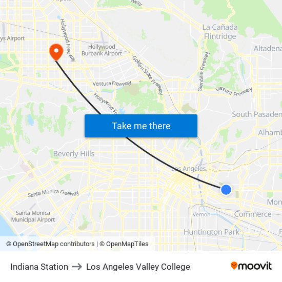 Indiana Station to Los Angeles Valley College map