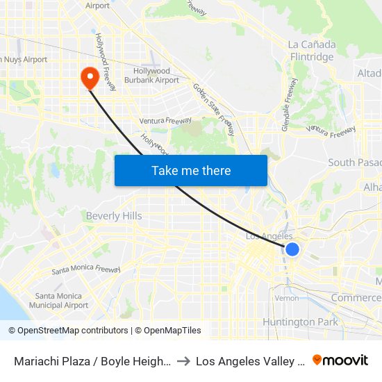 Mariachi Plaza / Boyle Heights Station to Los Angeles Valley College map