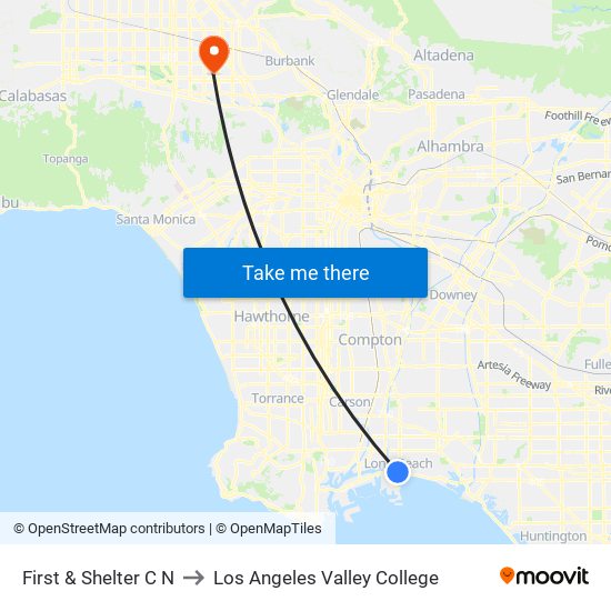 First & Shelter C N to Los Angeles Valley College map