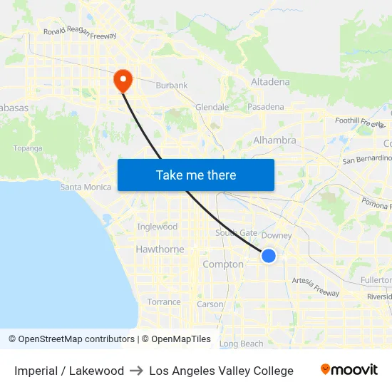 Imperial / Lakewood to Los Angeles Valley College map