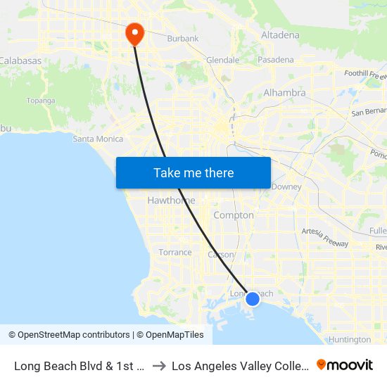 Long Beach Blvd & 1st SE to Los Angeles Valley College map