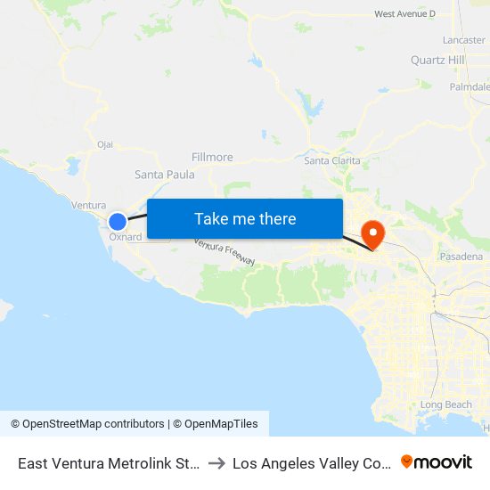 East Ventura Metrolink Station to Los Angeles Valley College map