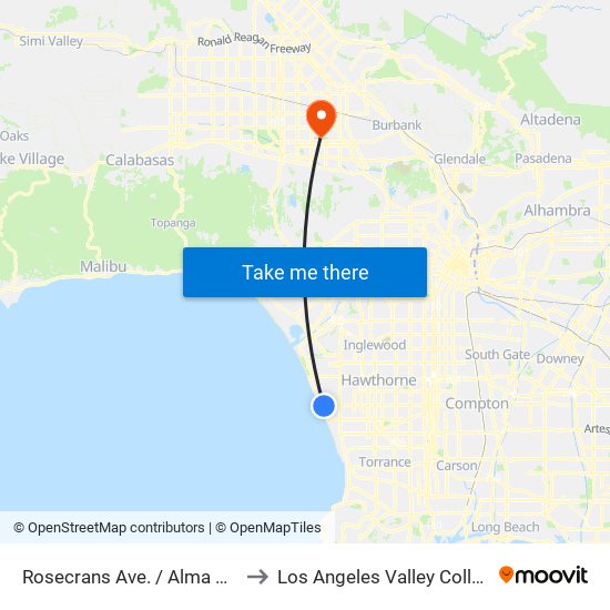 Rosecrans Ave. / Alma Ave. to Los Angeles Valley College map
