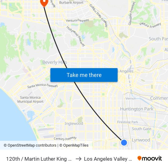 120th / Martin Luther King Hospital to Los Angeles Valley College map