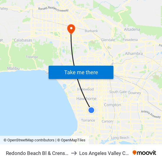 Redondo Beach Bl & Crenshaw Bl to Los Angeles Valley College map