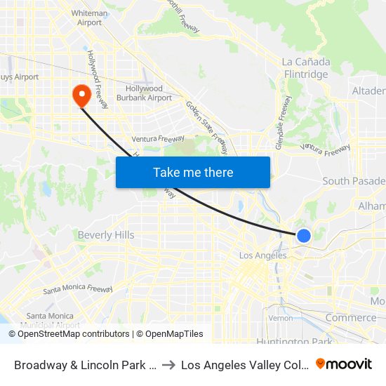 Broadway & Lincoln Park Ave. to Los Angeles Valley College map