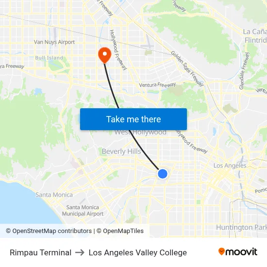 Rimpau Terminal to Los Angeles Valley College map