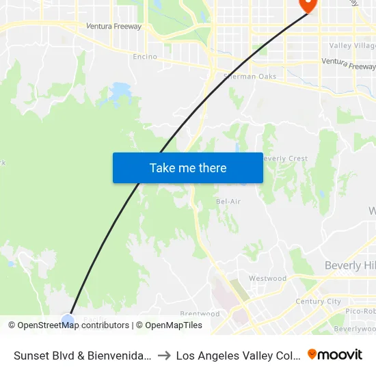 Sunset Blvd & Bienvenida Ave to Los Angeles Valley College map