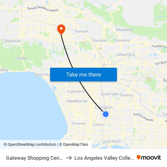 Gateway Shopping Center to Los Angeles Valley College map