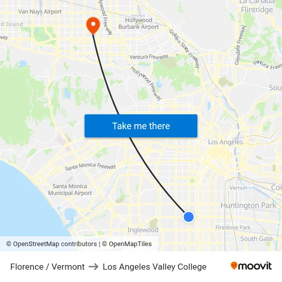 Florence / Vermont to Los Angeles Valley College map