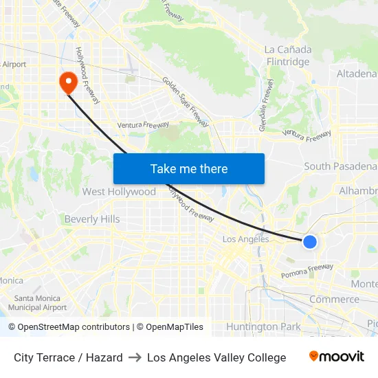 City Terrace / Hazard to Los Angeles Valley College map