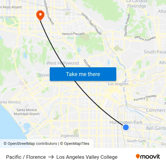 Pacific / Florence to Los Angeles Valley College map