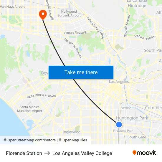 Florence Station to Los Angeles Valley College map
