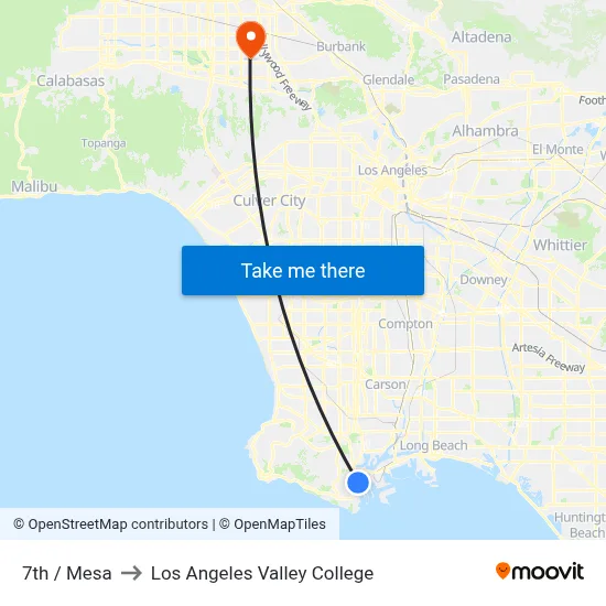 7th / Mesa to Los Angeles Valley College map