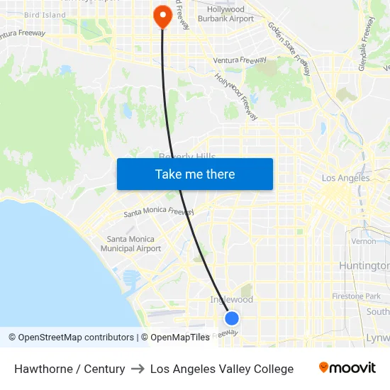 Hawthorne / Century to Los Angeles Valley College map
