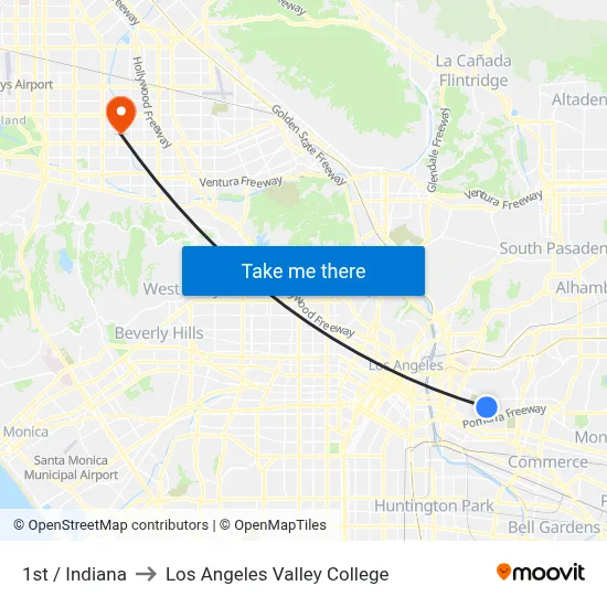 1st / Indiana to Los Angeles Valley College map
