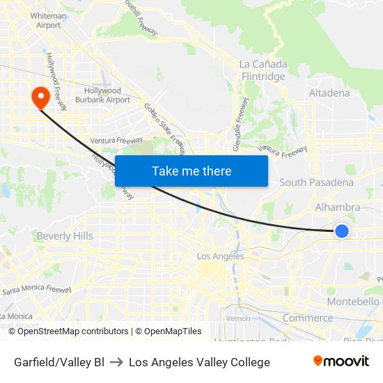 Garfield/Valley Bl to Los Angeles Valley College map