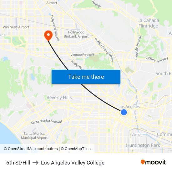 6th St/Hill to Los Angeles Valley College map