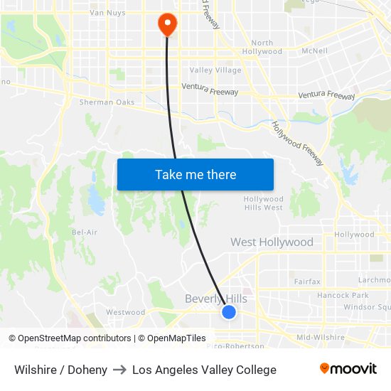 Wilshire / Doheny to Los Angeles Valley College map