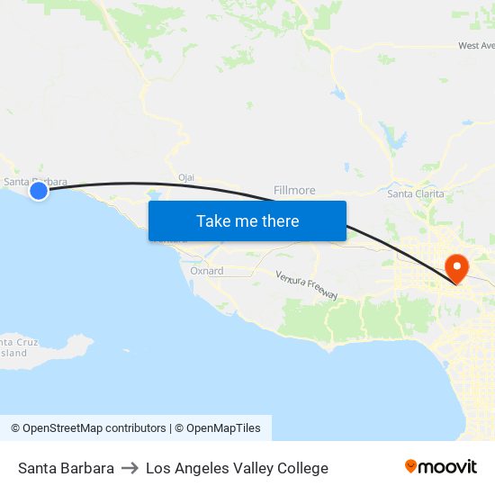 Santa Barbara to Los Angeles Valley College map