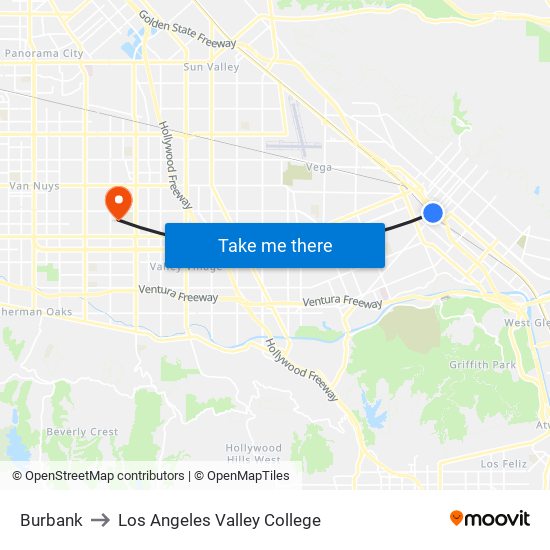 Bbk to Los Angeles Valley College map