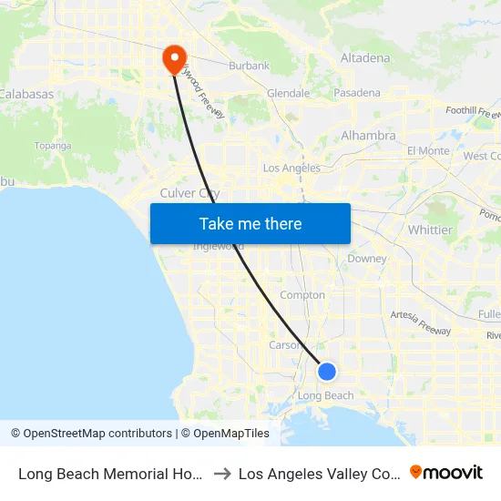 Long Beach Memorial Hospital to Los Angeles Valley College map
