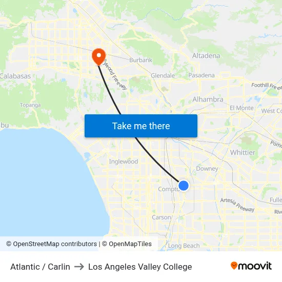Atlantic / Carlin to Los Angeles Valley College map