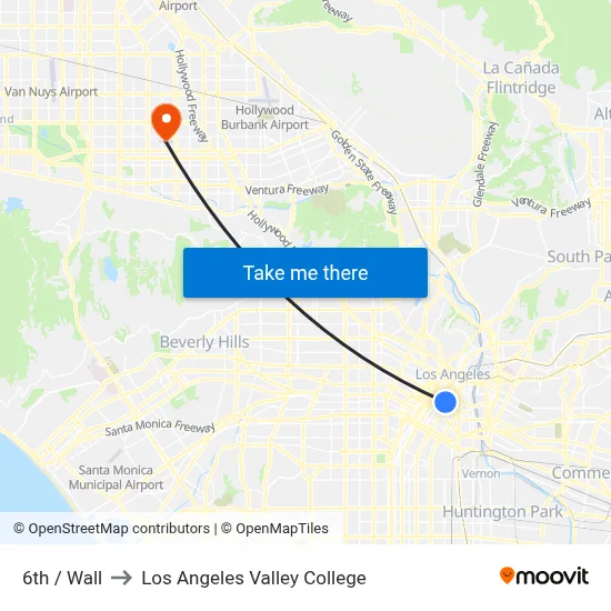 6th / Wall to Los Angeles Valley College map