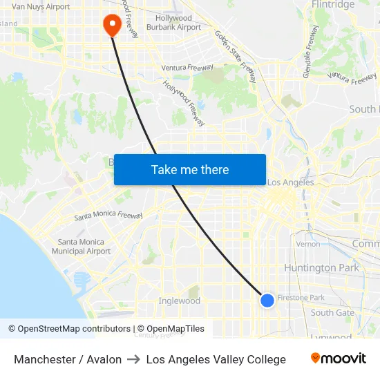Manchester / Avalon to Los Angeles Valley College map