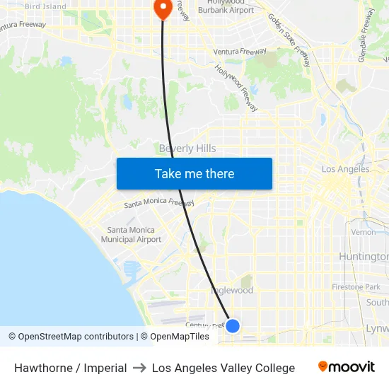 Hawthorne / Imperial to Los Angeles Valley College map