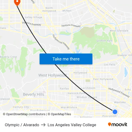 Olympic / Alvarado to Los Angeles Valley College map