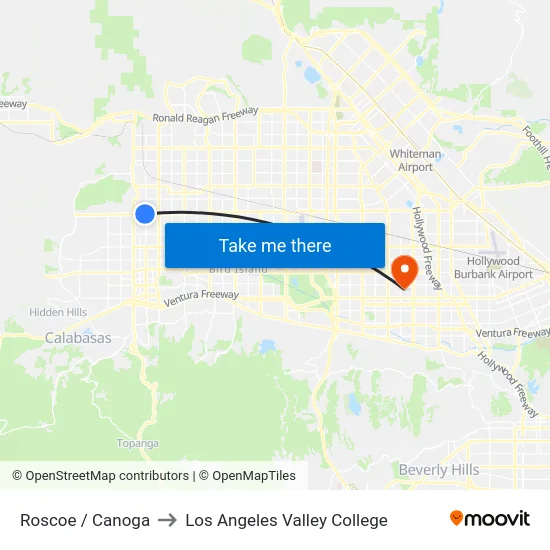 Roscoe / Canoga to Los Angeles Valley College map