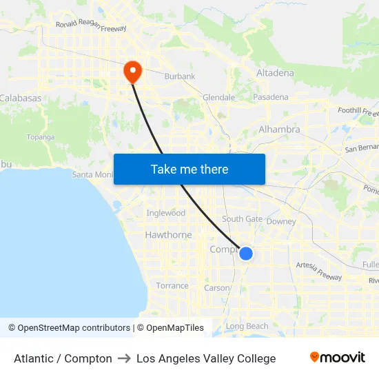 Atlantic / Compton to Los Angeles Valley College map