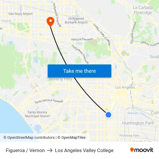 Figueroa / Vernon to Los Angeles Valley College map