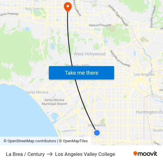 La Brea / Century to Los Angeles Valley College map