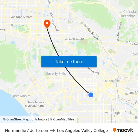 Normandie / Jefferson to Los Angeles Valley College map