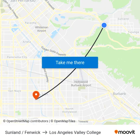 Sunland / Fenwick to Los Angeles Valley College map