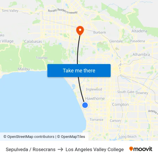 Sepulveda / Rosecrans to Los Angeles Valley College map