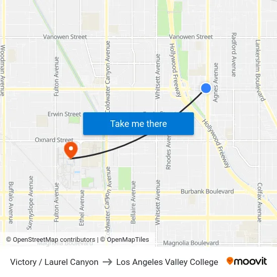 Victory / Laurel Canyon to Los Angeles Valley College map