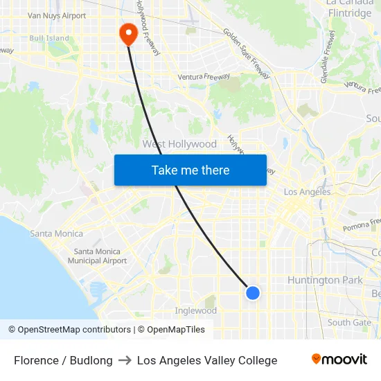 Florence / Budlong to Los Angeles Valley College map